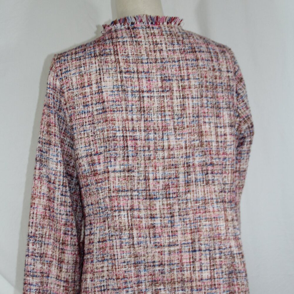 Laundry By Shelli Segal Fringe Pink Tweed Walker Coat Outerwear L Open Blazer - Picture 7 of 9